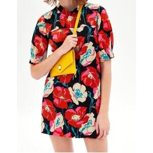 Zara Women's Trafaluc black floral print mini shift dress Size L